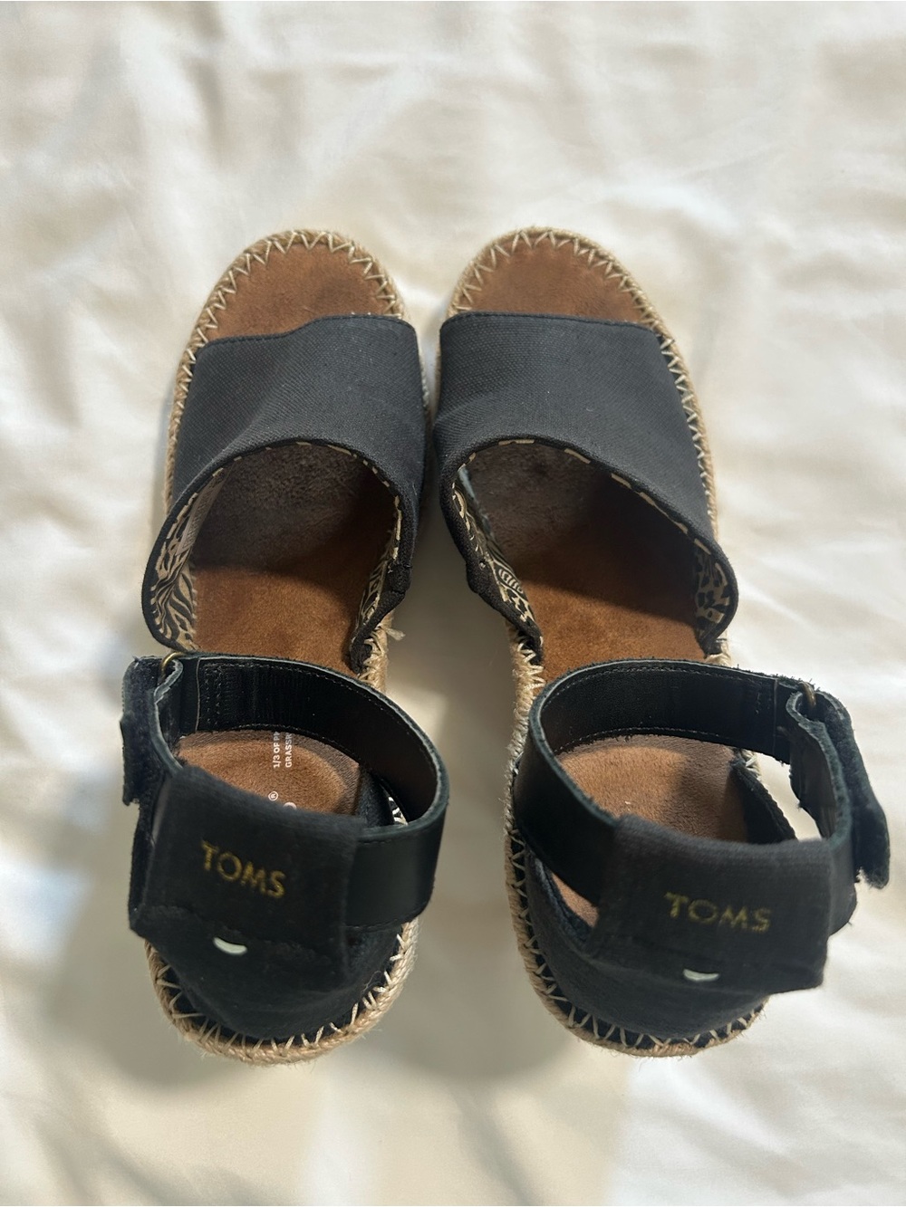 TOMS Women’s Black Canvas Wedge Espadrille Sandals Size 8 1/2